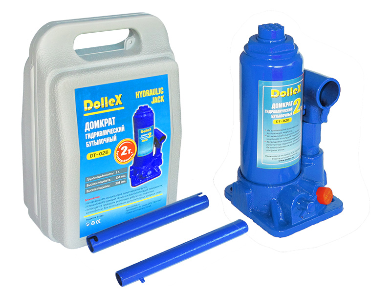 Домкрат гидравлический бутылочный  Dollex DT-02B (2,0 т) 158-308 мм в кейсе