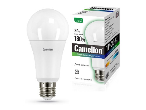 Эл. лампа светодиодная Camelion LED-A65-20W-/865/E27(Лон 20Вт 220В, аналог 180 Вт) уп.1/10/100