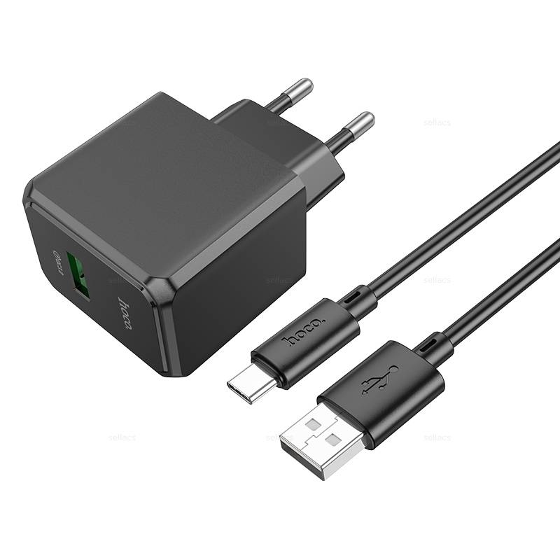 Блок пит USB сетевой  Hoco CS12A + кабель Type-C Чёрный (1хUSB, QC3.0, 18W, 3А)
