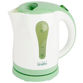 Чайник DELTA DL-1017 белый с зелёным 2200 Вт,1,8л, закр.нагр.элемент, свет. индикатор (8/уп)