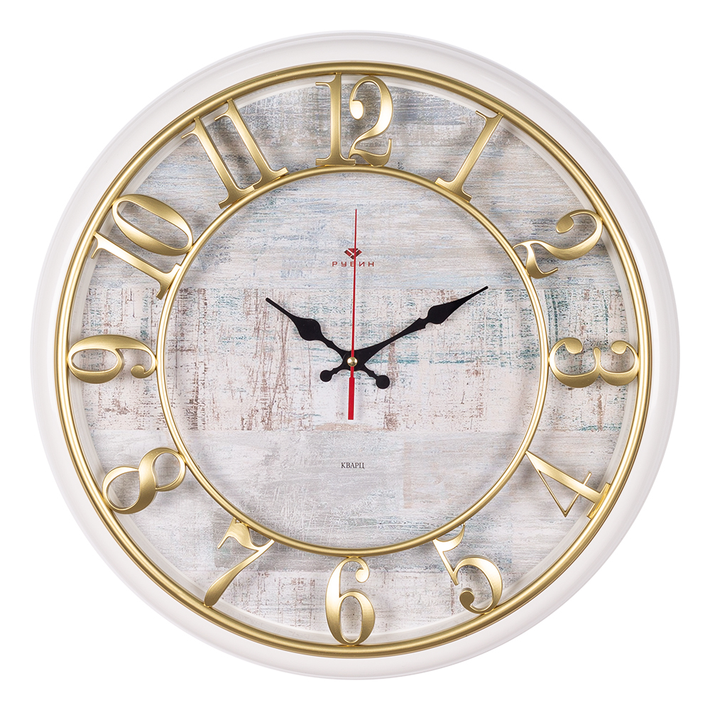 Часы настенные СН 4141 - 002 круг d=41 см, корпус белый с золотом "Текстура" (5)