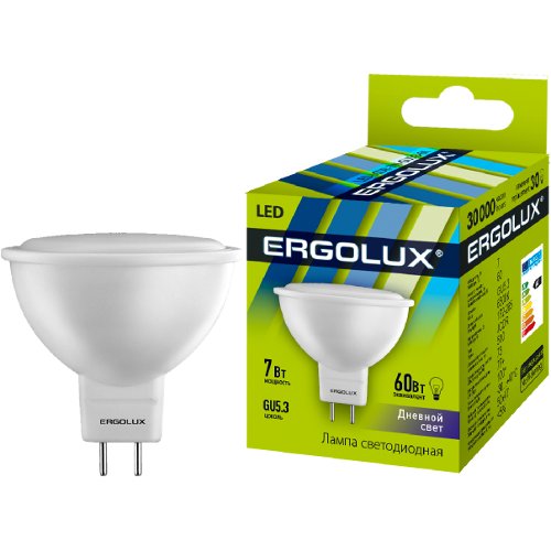 Эл. лампа светодиодная Ergolux LED-JCDR-7W-GU5.3-6K ( 7Вт GU5.3 6500K 172-265В, аналог 60 Вт)