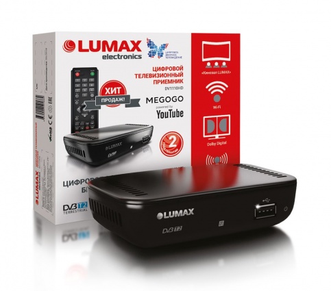 Цифровая TV приставка (DVB-T2) Lumax DV1110HD (Wi-Fi, Dolby Dig, YouTube, MEGOGO, IP плейлист, бп)