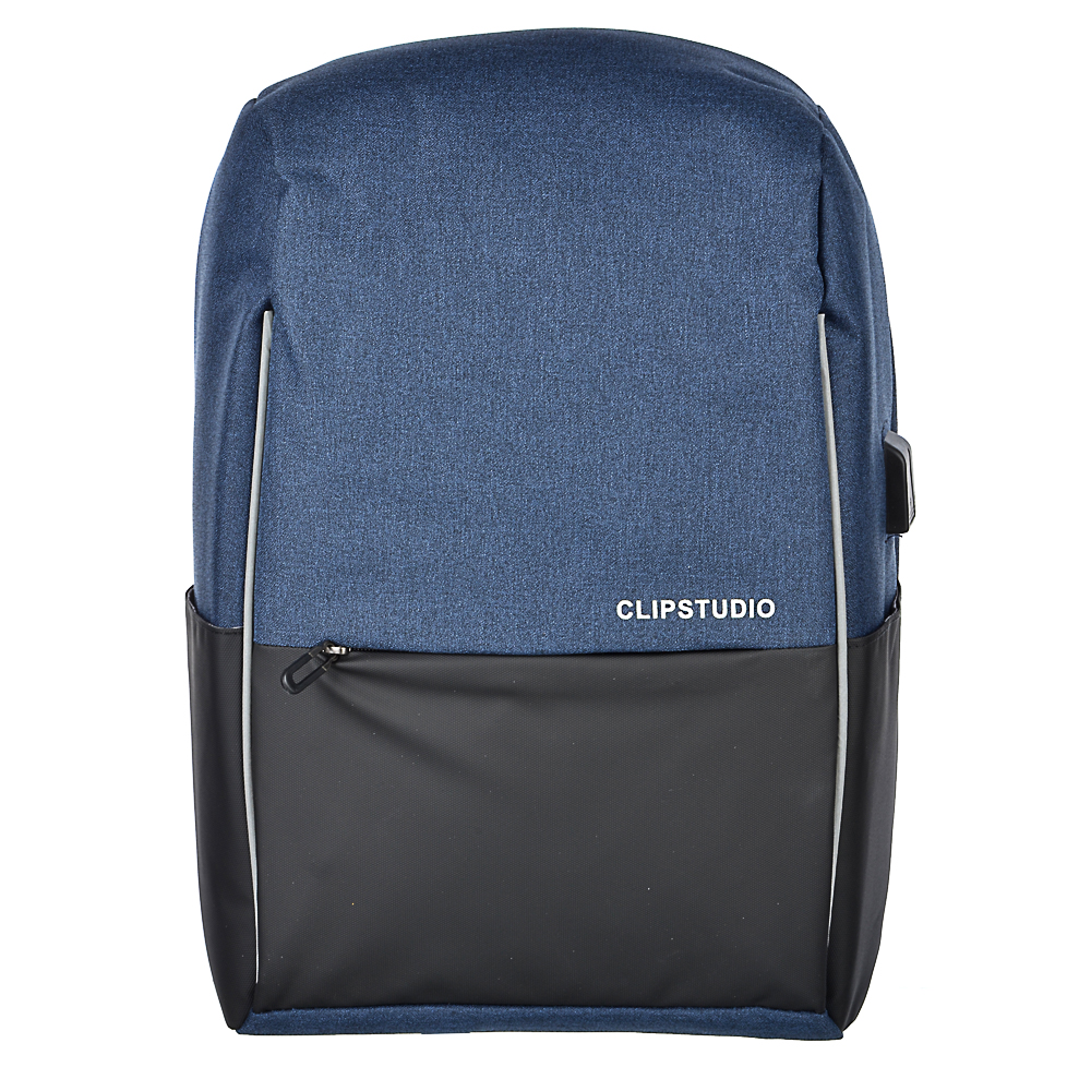 Рюкзак подростковый 45x32x15см, 1 отделение, ПЭ, иск.кожа, спинка с эрг.элем., USB, черный с синим