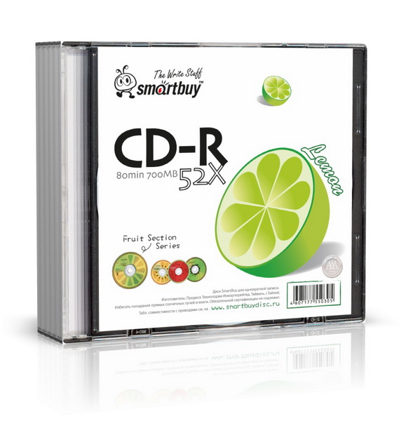 диск Smart Buy CD-R 52x, Slim (5) Fresh-Lemon