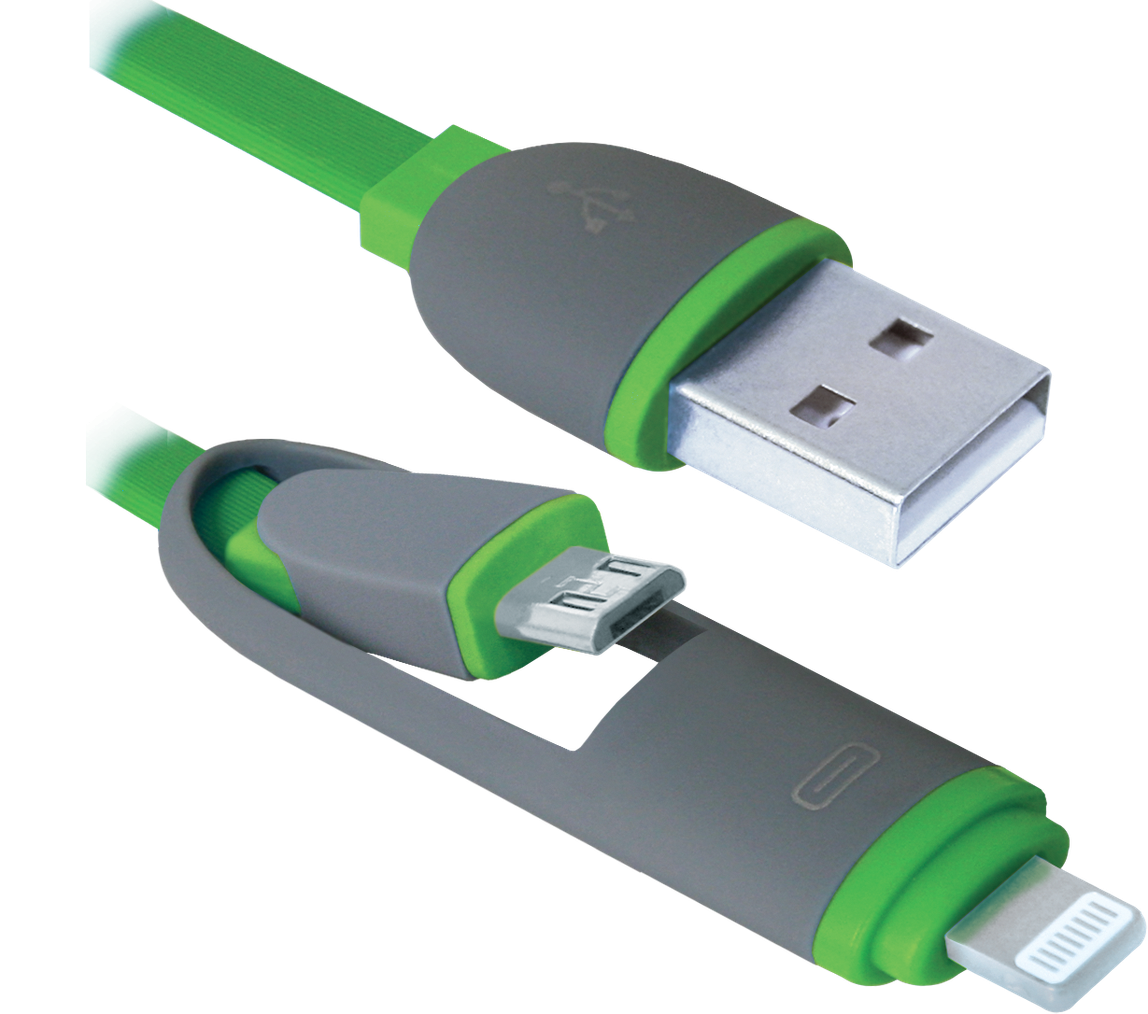 Кабель USB10-03BP зеленый, MicroUSB+Lightning ,1м DEFENDER