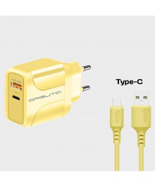 Блок пит USB сетевой  Орбита OT-APU60 + кабель Type-C Жёлтый (DP, 2400mA, 1м)USB Блоки питания, зарядки оптом с доставкой по России.