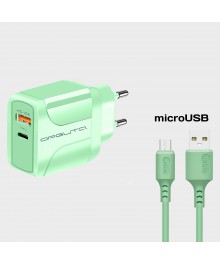 Блок пит USB сетевой  Орбита OT-APU60 + кабель Micro USB Зелёный (DP, 2400mA, 1м)USB Блоки питания, зарядки оптом с доставкой по России.