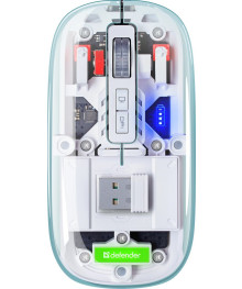 Мышь Defender беспр Ixes MM-999 бел/прозрачн, 2.4G+BT,5кн,2400dpi+ радуж