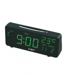 часы настольные VST-763W/4  +дата+температура (ярко-зеленый)стоку. Большой каталог будильников оптом со склада в Новосибирске. Будильники оптом по низкой цене.