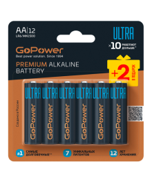 Бат LR6 GoPower ULTRA AA BL10+2 Щелочная 1.5V (12/72/576)