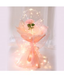Шар воздушный 22см с декором (цветок, LED гирлянда) бумага, сетка, пластик