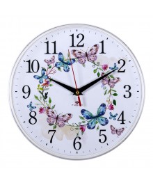 Часы настенные СН 2524 - 141 Венок из бабочек белые круглые (25x25) (10)астенные часы оптом с доставкой по Дальнему Востоку. Настенные часы оптом со склада в Новосибирске.
