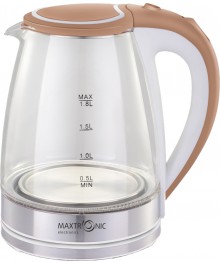 Чайник MAXTRONIC MAX-406 стекл, бел-коричн, нерж (1,8 кВт, 1,8 л) (12/уп)ирске. Отгрузка в Саха-якутия, Якутск, Кызыл, Улан-Уде, Иркутск, Владивосток, Комсомольск-на-Амуре.