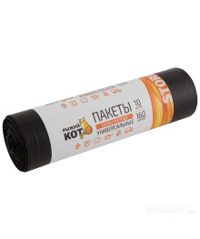 Мешки для мусора "РЫЖИЙ КОТ" 160л (10шт./рул.) особо прочные, ПВД, черные, 25мкм