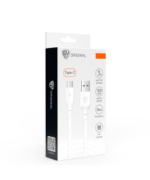 Кабель USB - TYPE C  BY  Эко, 1м, Быстрая зарядка 3А, QC, PD 20W, прорезиненный, белый