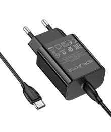 Блок пит USB сетевой  BOROFONE BA65A + кабель Type-C - Type-C 1м Чёрный (PD20W, 3000mA)