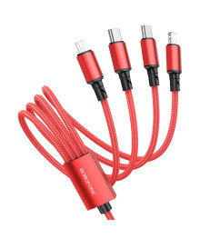 Кабель USB - 4в1 BOROFONE BX72 AM-8pin Lightning/microBM/2хType-C 1 метр, 2A, нейлон, красный (360)
