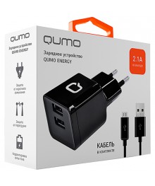 Блок пит USB сетевой Qumo Energy (Charger 0024) 2.1A, встроенный кабель MicroUSB, черныйUSB Блоки питания, зарядки оптом с доставкой по России.
