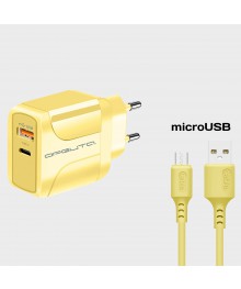 Блок пит USB сетевой  Орбита OT-APU60 + кабель Micro USB Жёлтый (DP, 2400mA, 1м)USB Блоки питания, зарядки оптом с доставкой по России.