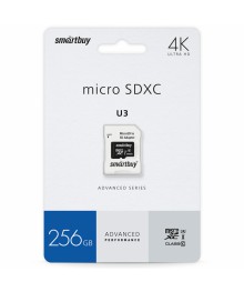 Пам.MicroSDXC,256Gb Smartbuy U3 V30 A1 Advanced R/W up to 90/55 с адапт (SB256GBSDU1A-AD)