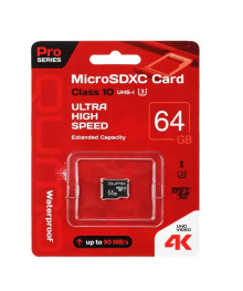 Пам.MicroSDXC, 64Gb QUMO Pro seria 3,0 (Class 10 UHS-I ,3.0 сверхск) 90/45 МБ/с UHS-I U3, без адапт