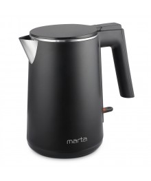 Чайник  MARTA MT-4591 черный жемчуг (1л, двойн стенки, сталь 304, диск 1,2кВт) 8/упибирске. Чайник двухслойный оптом - Василиса,  Delta, Казбек, Galaxy, Supra, Irit, Магнит. Доставка