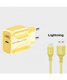 Блок пит USB сетевой  Орбита OT-APU60 + кабель iOS Lightning Жёлтый (DP, 2400mA, 1м)USB Блоки питания, зарядки оптом с доставкой по России.
