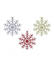 Подвесок набор СНОУ БУМ  3 шт. в виде снежинок, глиттер, золото, серебро, красный, пластик 9см