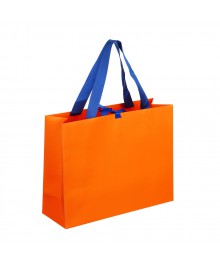 Пакет подарочный, высококачественная бумага, с лентой, 32x25x11 см, оранжевый