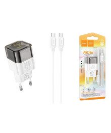 Блок пит USB сетевой  HOCO C125A Черный + кабель Type-C (PD20W, 3000mA)
