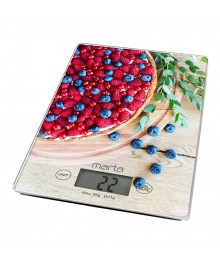 Весы кухонные MARTA MT-1634 ягодный пирог (прямоуг, электронные, термометр, 5 кг/1г) 12/уп