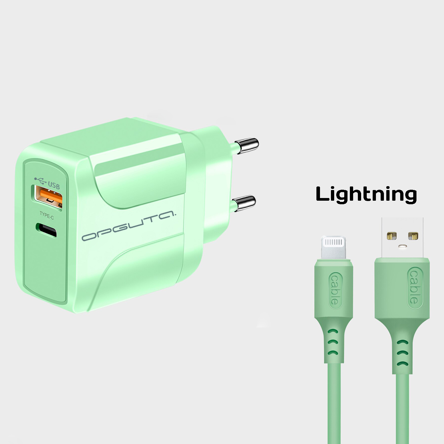 Блок пит USB сетевой  Орбита OT-APU60 + кабель iOS Lightning Зелёный (DP, 2400mA, 1м)