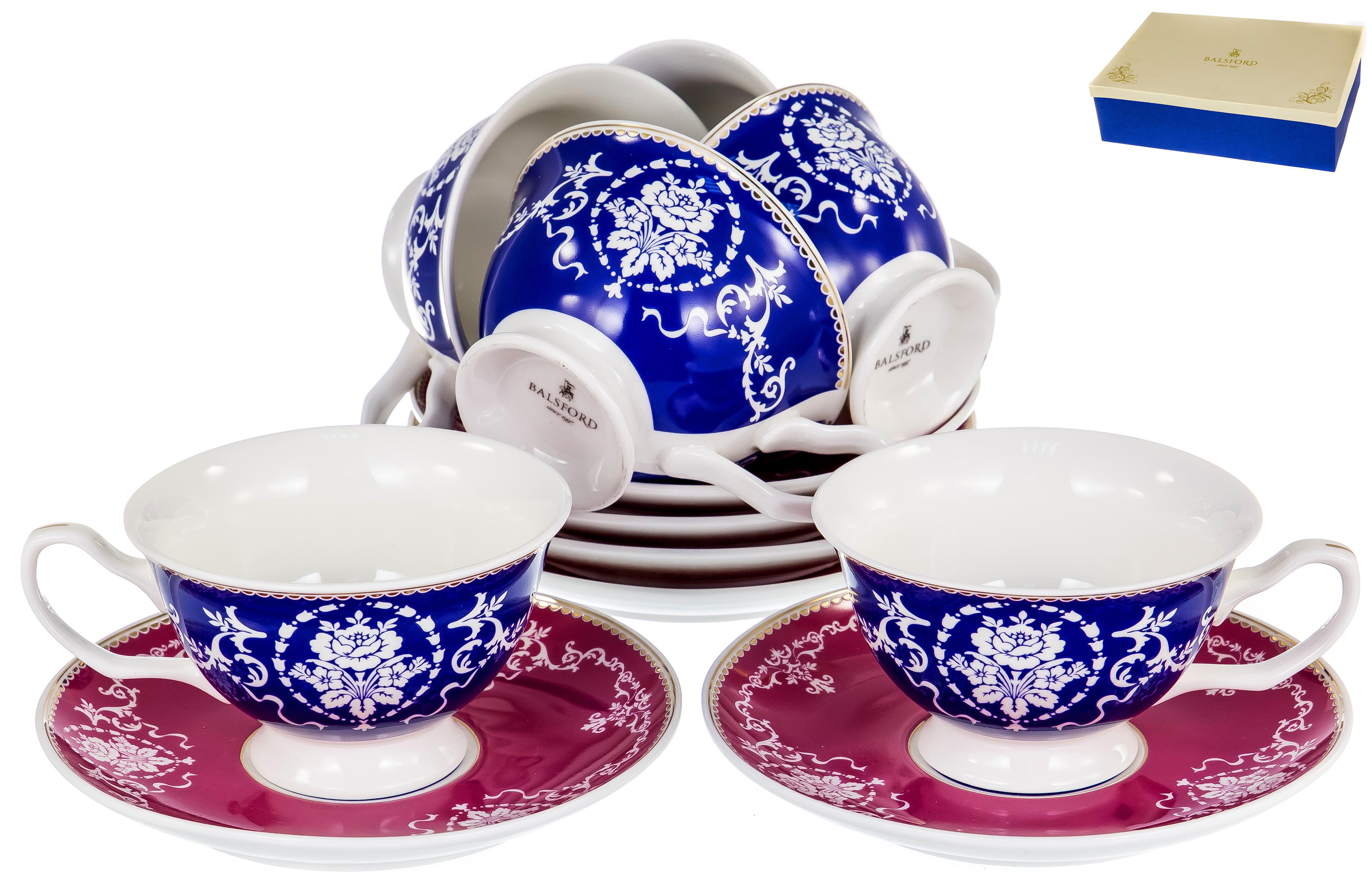 МАРКИЗА, набор чайный (12) 6чашек200мл +6блюдец, NEW BONE CHINA цветной декор с золотом 122-17002