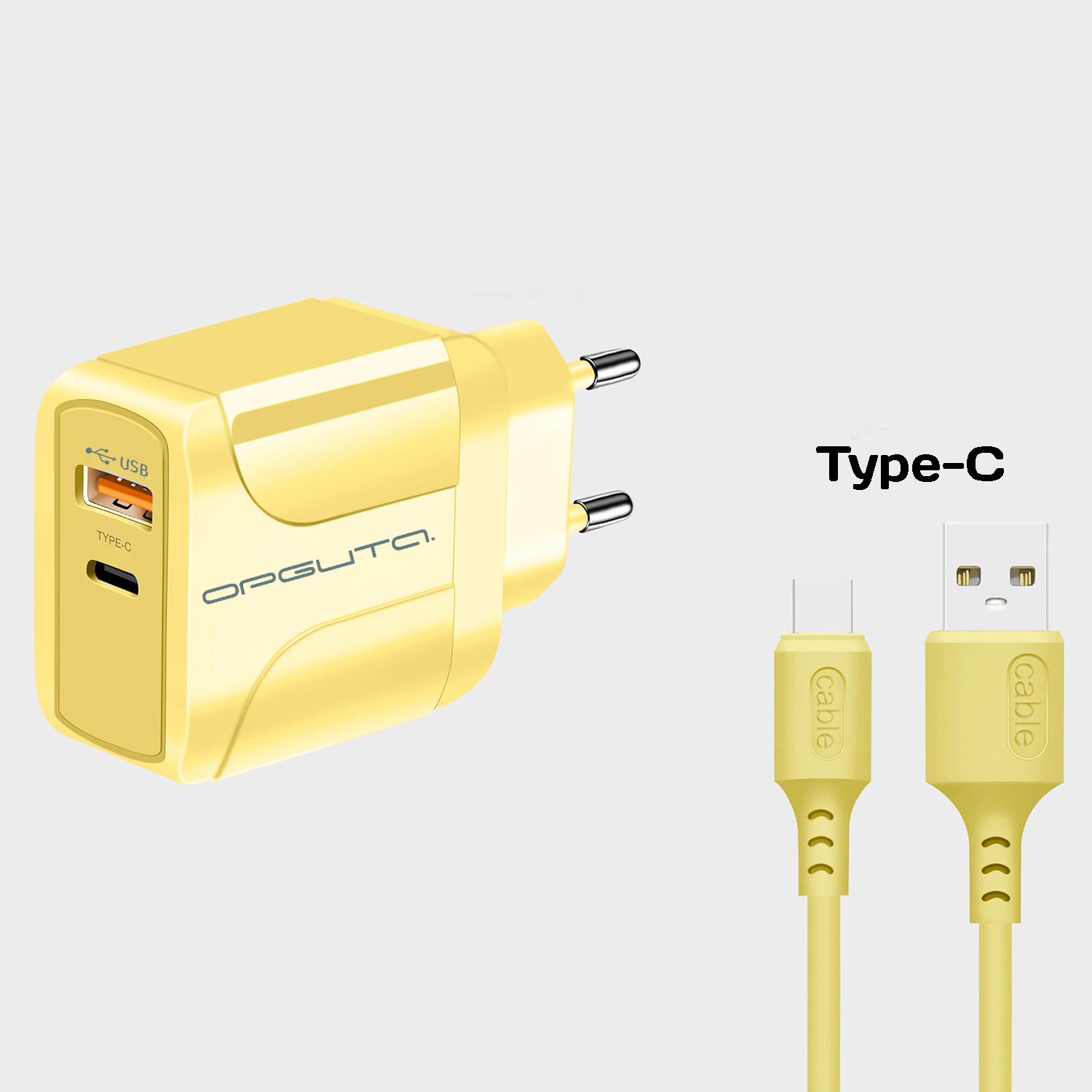 Блок пит USB сетевой  Орбита OT-APU60 + кабель Type-C Жёлтый (DP, 2400mA, 1м)