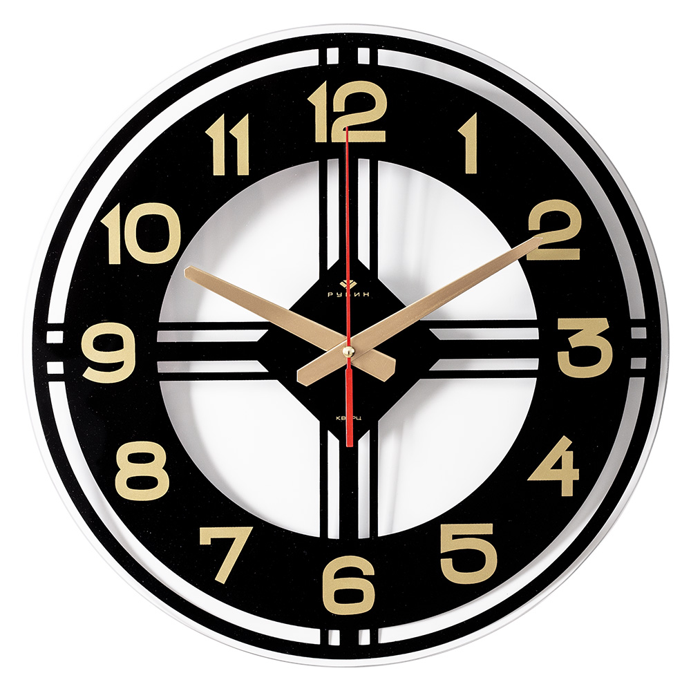 Часы настенные СН 4041 - 012 прозрачные  d-39 см, открытая стрелка "Золотые цифры" (5)