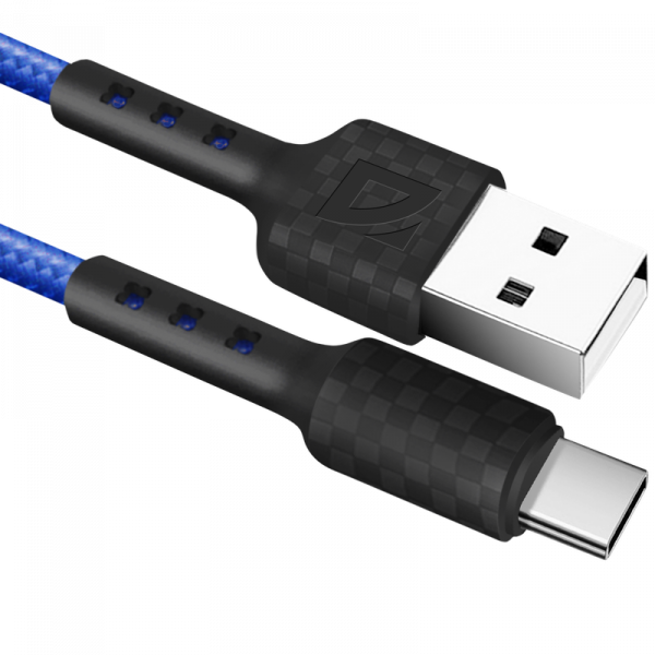 Кабель USB - TYPE C F181, blue, 1м, 2,4А,нейлон пакет Defender