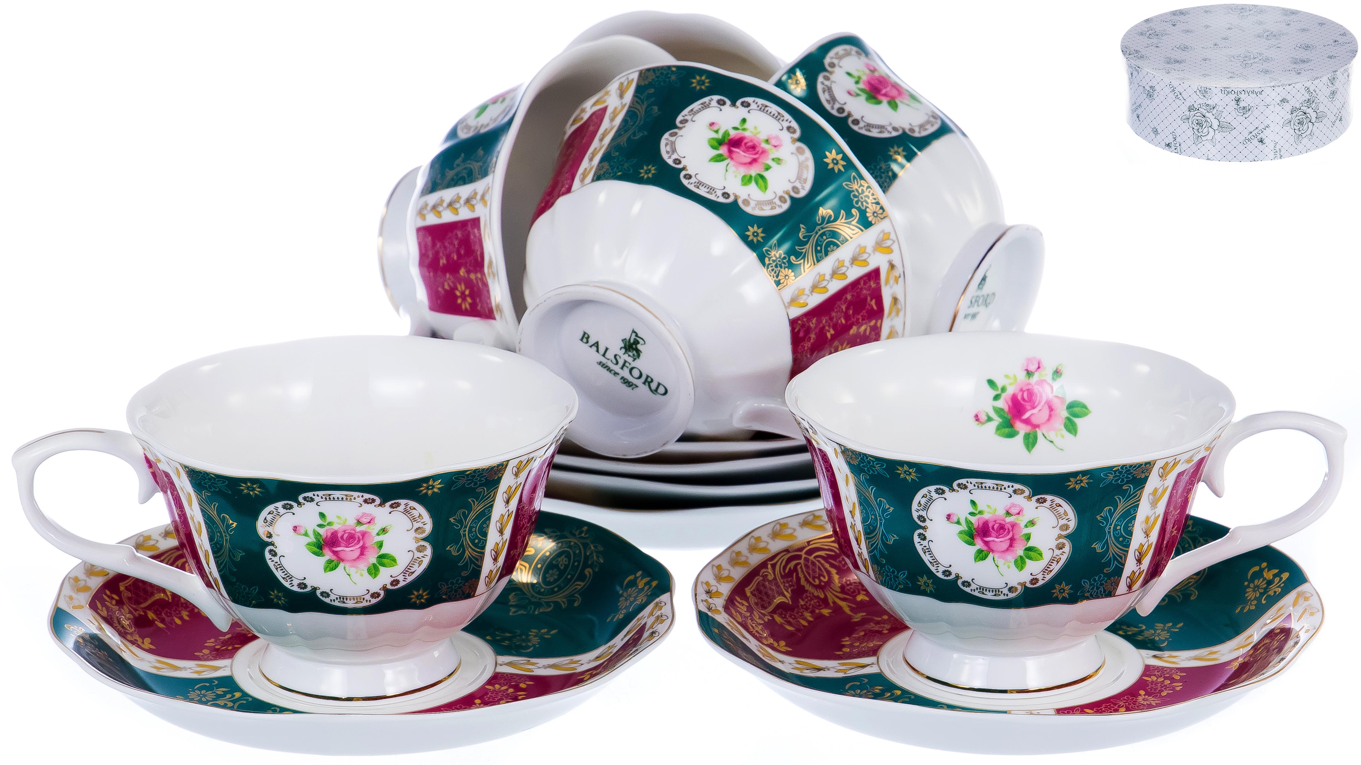 МАРКИЗА, набор чайный (12) 6чашек250мл +6блюдец, NEW BONE CHINA цветочный декор с золотом 122-05019