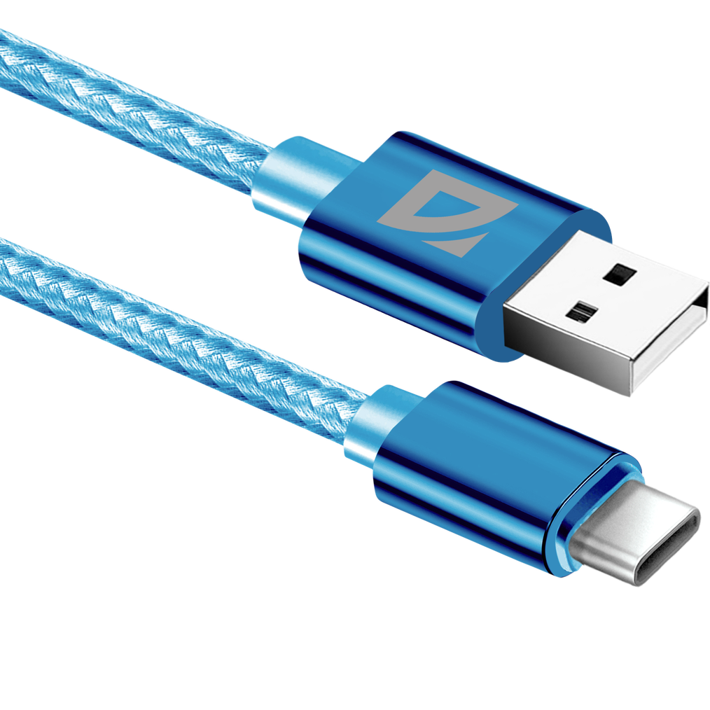 Кабель USB - TYPE C F85, azure, 1м, 1,5А,нейлон пакет Defender