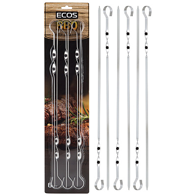 Шампуры набор 6 шт ECOS ND-300D (р-р 45x1см x1,5мм, форма прямая, нерж.)