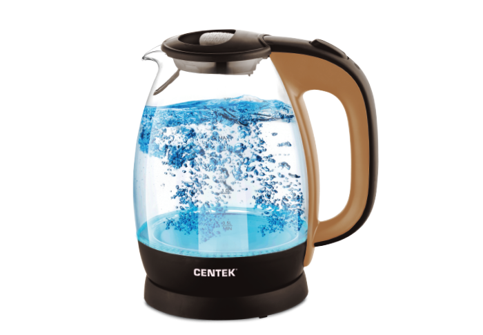 Чайник Centek CT-0056 стекло (бежевый+кофе), 1.7л, 2200Вт, LED-подсветка, боросиликатное стекло