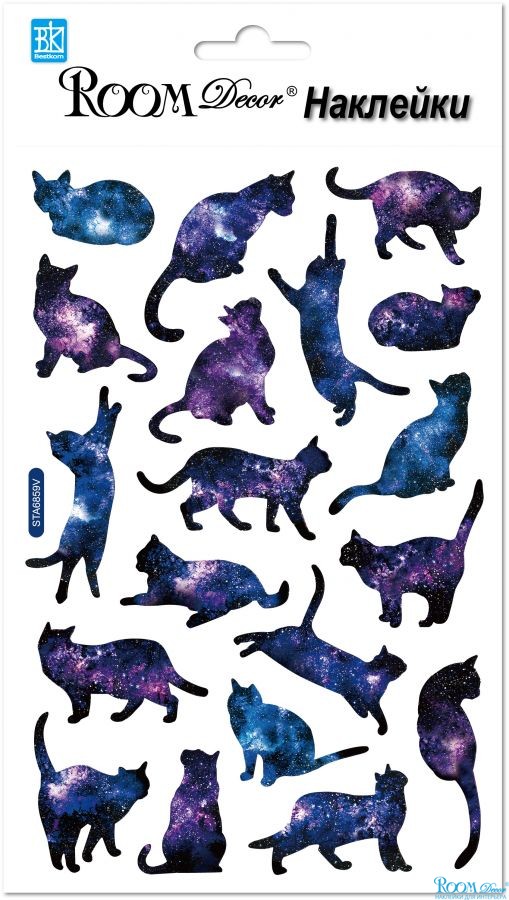 Наклейка   STA 6859 (Космические кошки, голограмма, мини),  14х21 см, ПВХ, влагостойкие