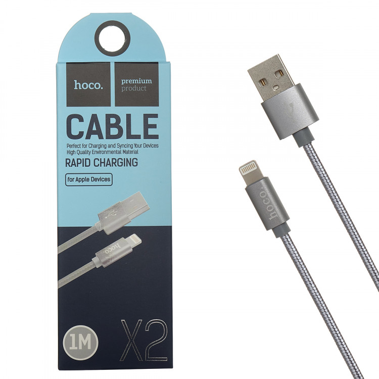 Кабель USB - 8pin HOCO X2 Knitted нейлон графит (2,4А, для iPhone5/6/7) 1м
