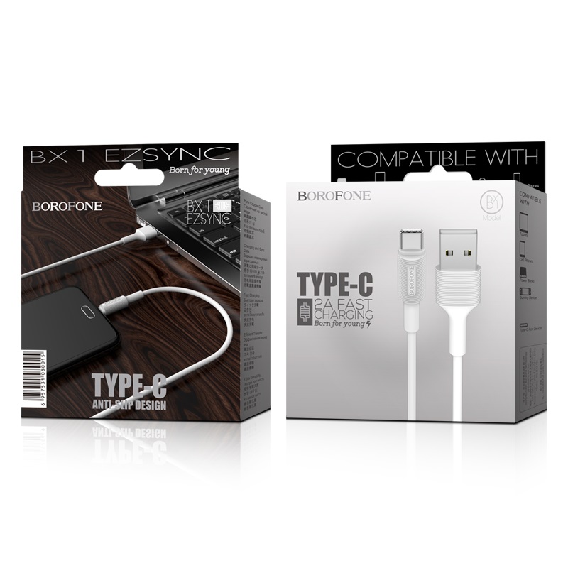 Кабель USB - TYPE C  BOROFONE BX1 EzSync  1 метр, 2A, ПВХ, белый