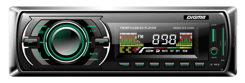 Авто магнитола  Digma DCR-320MC (USB/SD/MMC/AUX MP3 4*45Вт 18FM мультиколор)