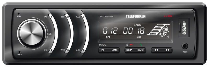 Авто магнитола  Telefunken TF-CCR8091B (черный) белая подсв, 18FM, USB, SD, Bluetooth с Handfree)