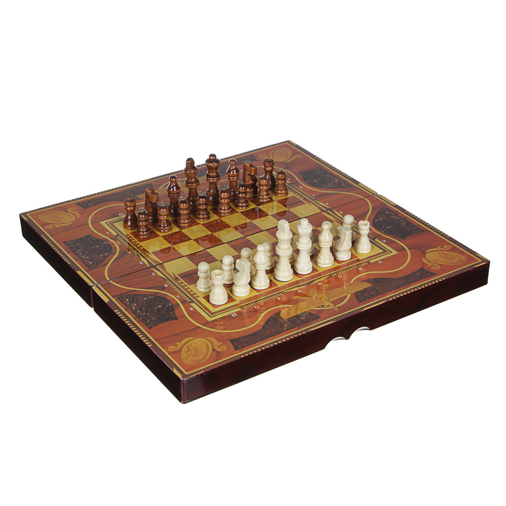 Набор игр 3 в 1 (шашки, шахматы, нарды), дерево, 40х40см (40х20х6см)
