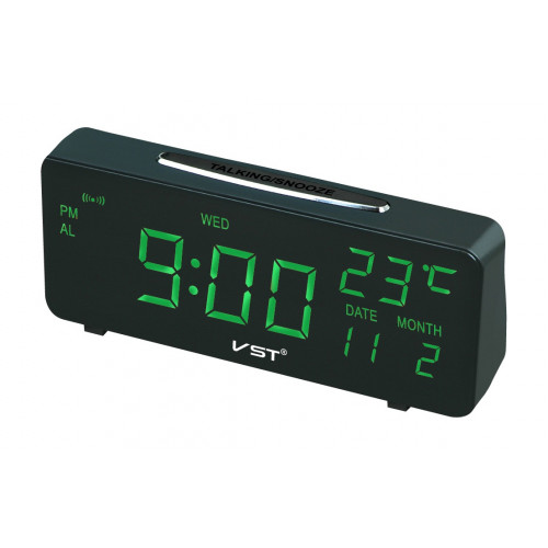 часы настольные VST-763W/4  +дата+температура (ярко-зеленый)