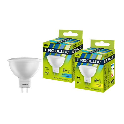 Эл. лампа светодиодная Ergolux LED-JCDR-7W-GU5.3-3K ( 7Вт GU5.3 3000K 172-265В, аналог 60 Вт)