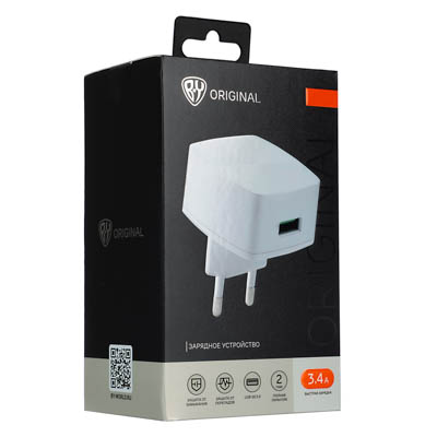 Блок пит USB сетевой  BY Экстрим, Быстрая зарядка QC3.0, 1xUSB, 3.4А, белый